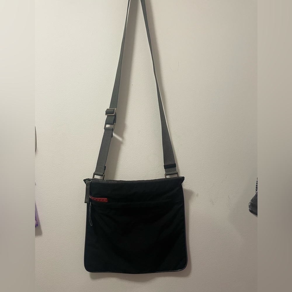 PRADA sports black red logo nylon shoulder bag